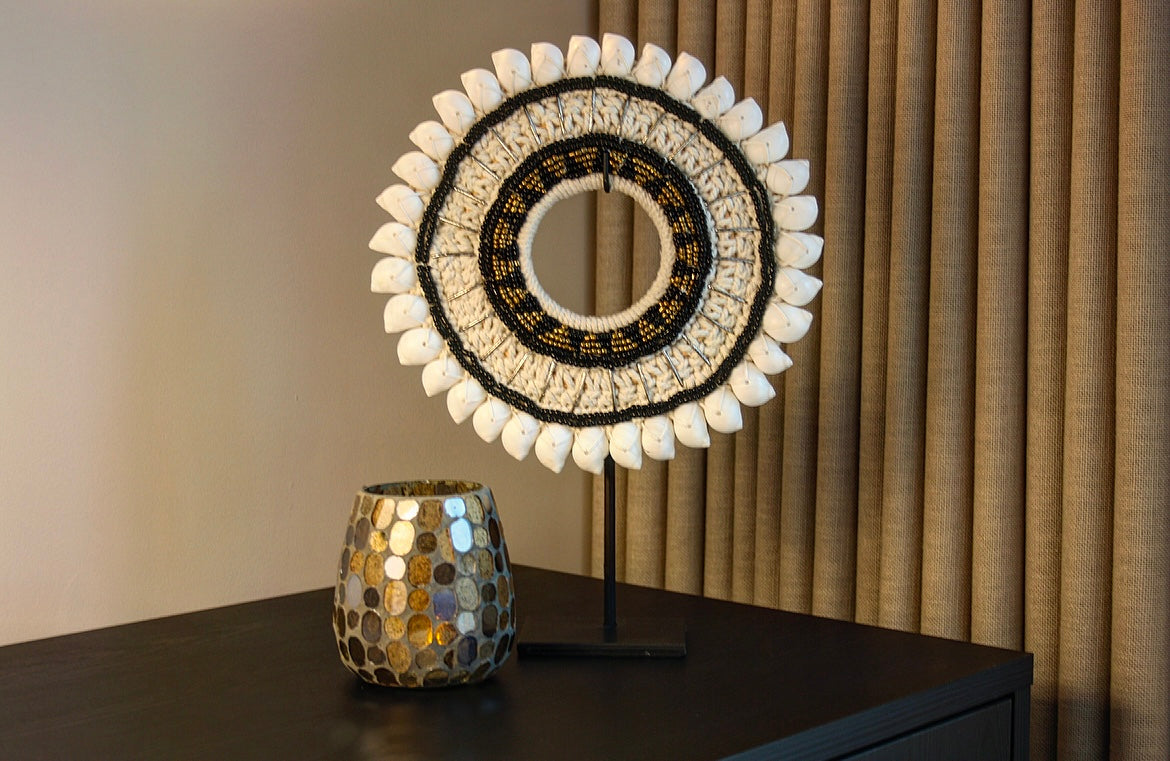 Schelpenketting wit/goud/zwart